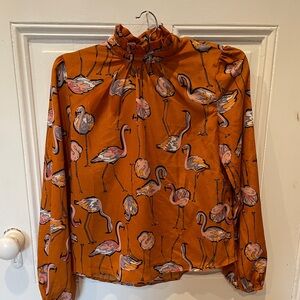 SHEIN Orange Flamingo Print Blouse